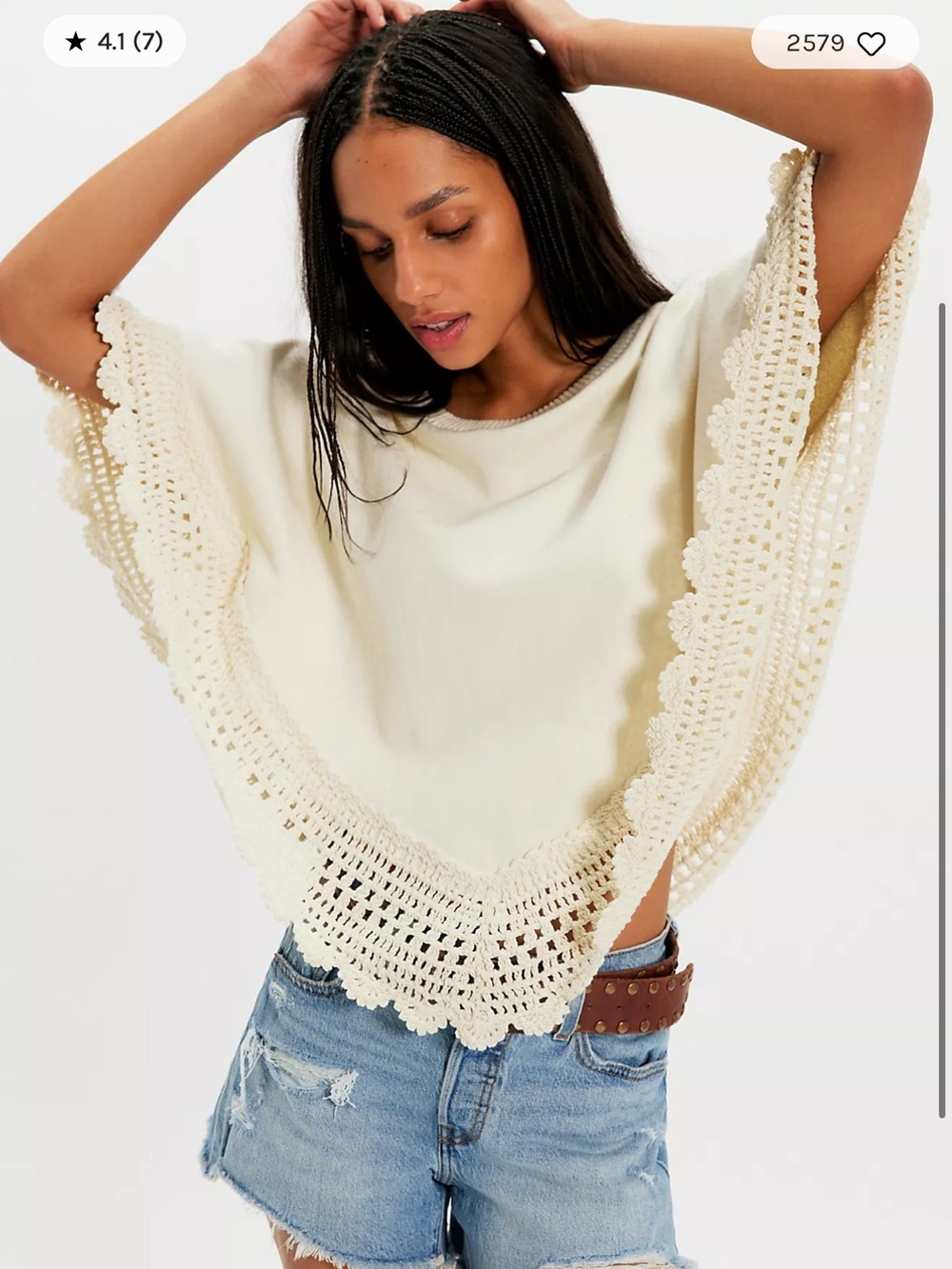 Free People Rae Crochet-Sweatshirt Top Size S NWT